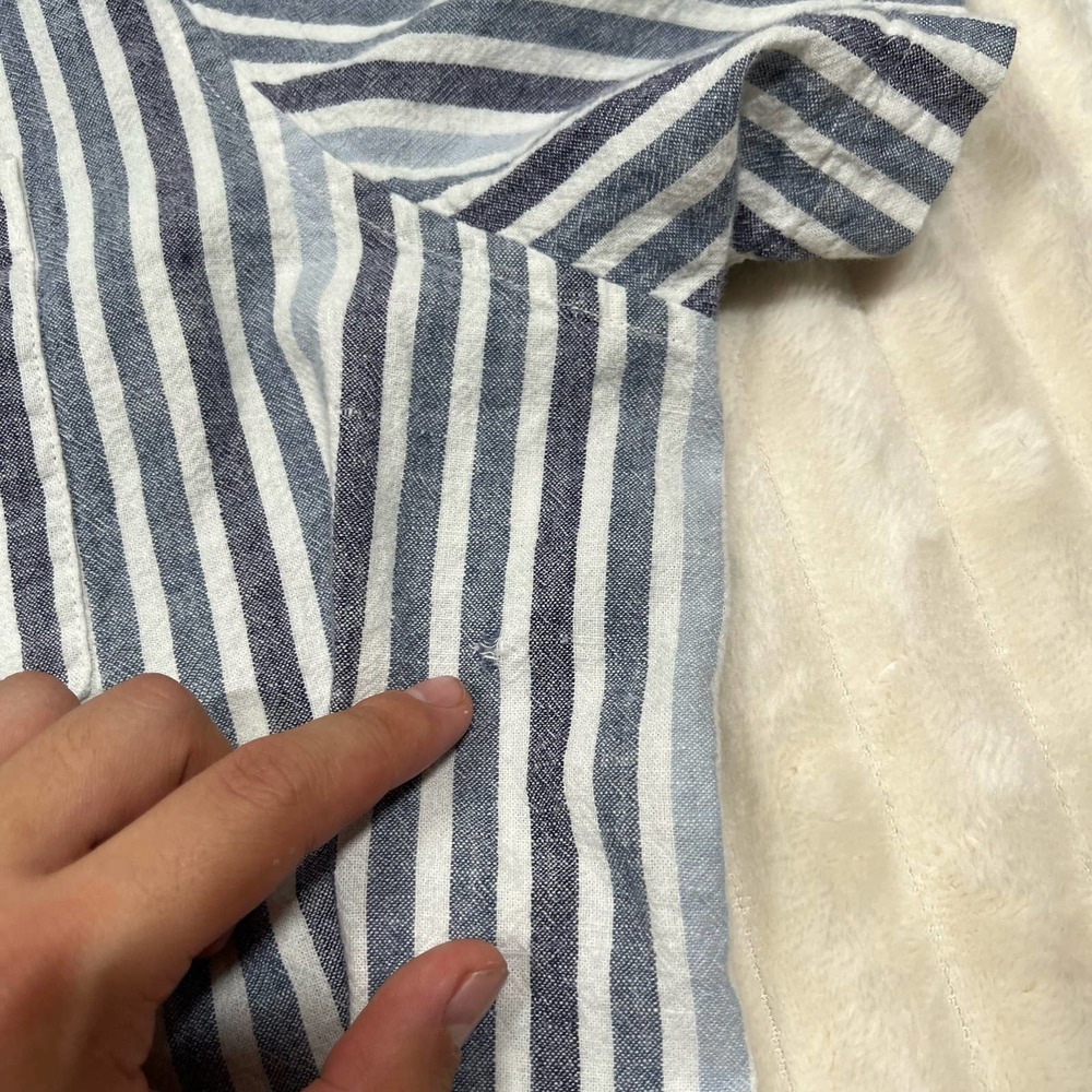 Goodfellow  XXL Striped Linen Button Up Beach Shirt Blue and White - Picture 7 of 7